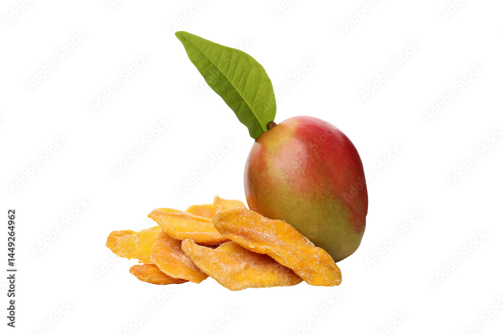 PNG,Fresh and dried mangoes, isolated on white background
