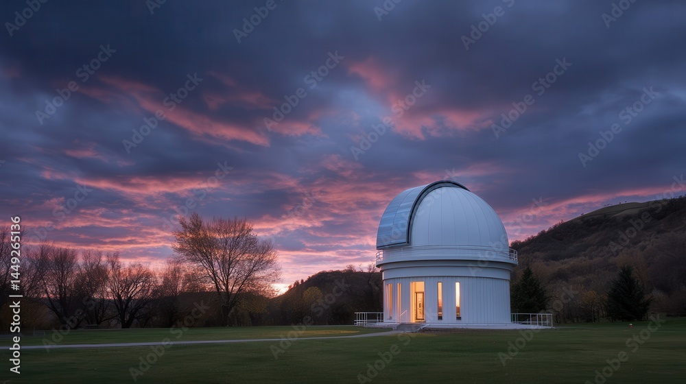 Obraz premium Twilight sky over a modern observatory dome.