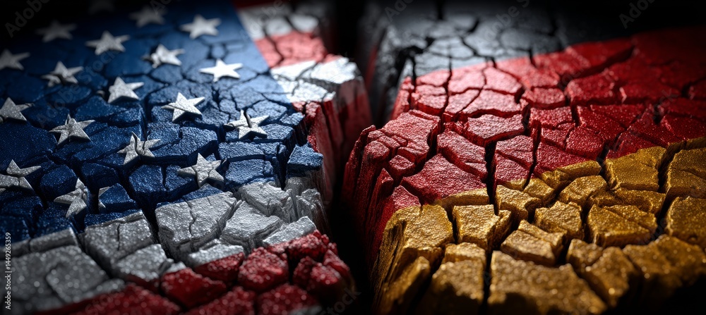 America and German flag split on crack stone. Import export trading market. Politic agreement. Generative AI technology.