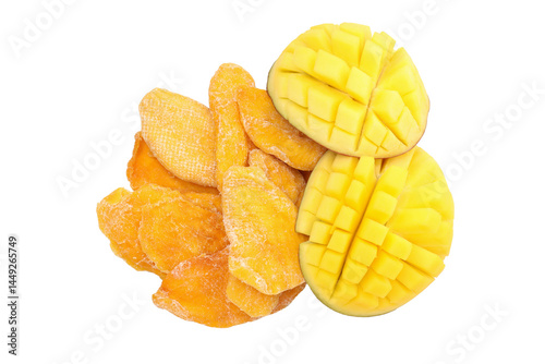 Obraz na płótnie PNG,Fresh and dried mangoes, isolated on white background w salonie