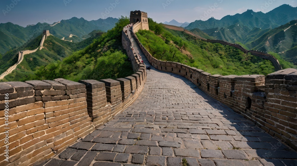 A panoramic shot of the Great Wall