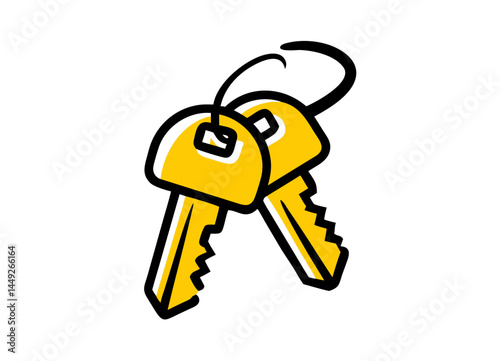 Vector Illustration of Two Yellow Keys Connected by a Black Loop with Jagged Edges and Rectangular Heads – Minimalist Lock and Security Concept