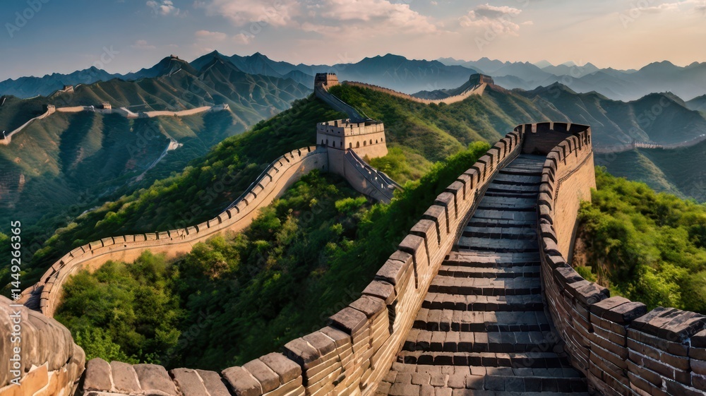 A panoramic shot of the Great Wall