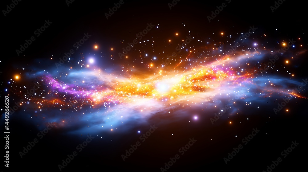 Obraz premium Vast Dark Galaxy with Clusters of Glowing Stars and Nebulae