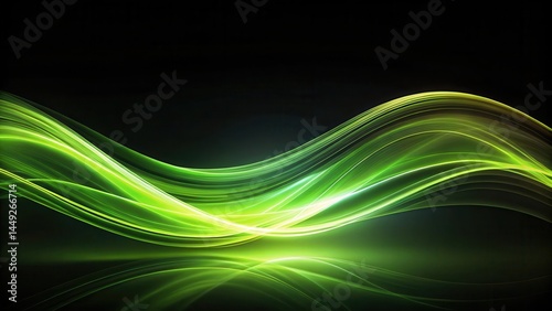 Softly glowing green lime curves suspended in mid-air against a black backdrop, with gentle ripples and subtle texture , luminous