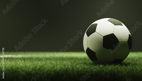 Soccer ball on a green field at night