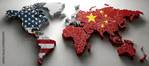 Obraz na płótnie World map with America versus China flag conquer the global economy. Import export trading market. Generative AI technology.
w salonie