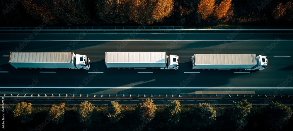 Top aerial view container truck. Cargo courier transport import export concept. Generative AI technology.