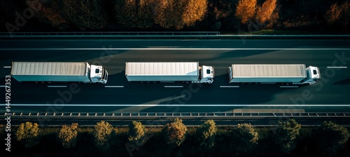 Top aerial view container truck. Cargo courier transport import export concept. Generative AI technology.	
