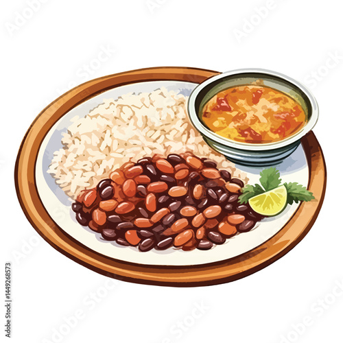 traditional Mexican dish with beans cute watercolors illustration on white background
