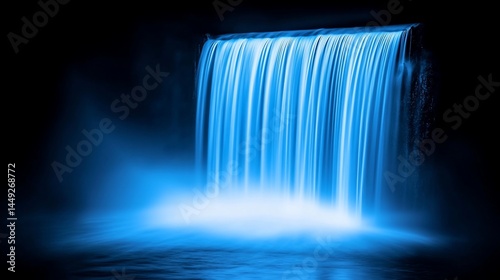Nightfall Waterfall, Illuminated Blue