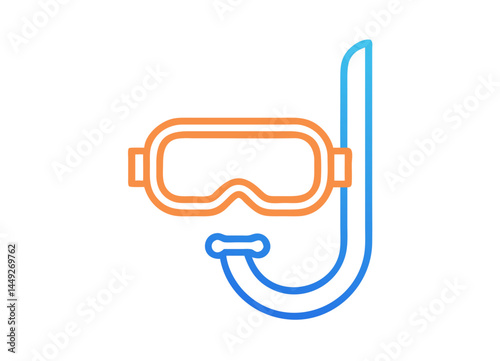 Vector Illustration of a Stylized Snorkeling Mask and Snorkel with Orange Outline on Mask and Blue Outline on Snorkel – Minimalist Design Representing Underwater Exploration and Sports