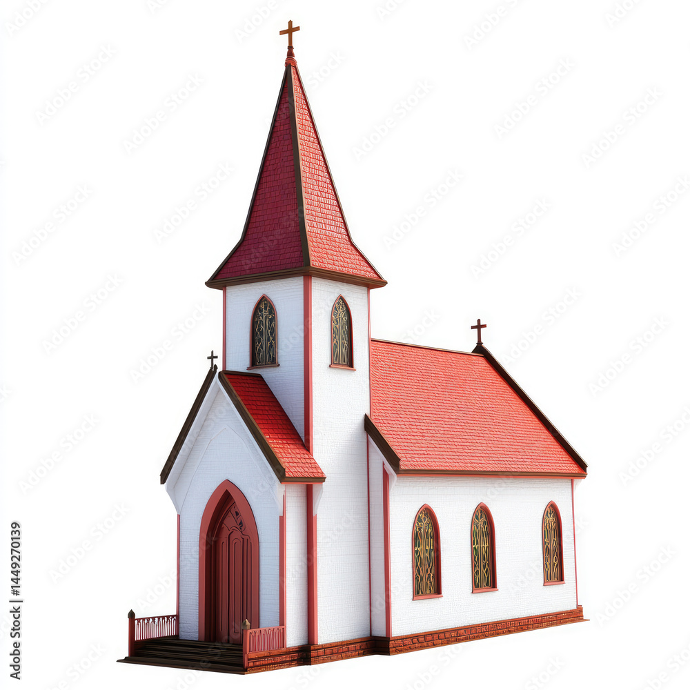 Fototapeta premium White church with red roof and steeple