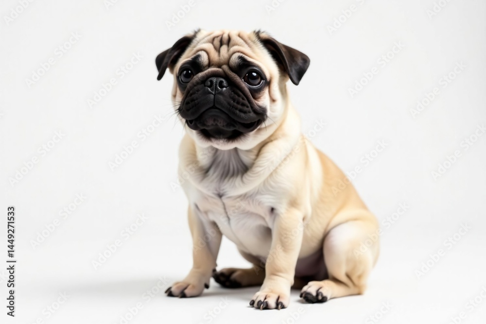 Adorable pug dog sitting, isolated on white background, isolated, cute, pug Adorable pug dog sitting, isolated on white background, isolated, cute, pug