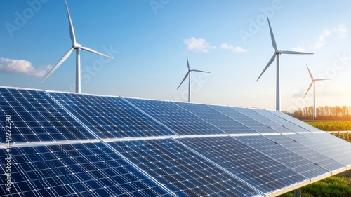 Sustainable Energy Landscape: Solar Panels & Wind Turbines solar panel photovoltaic wind turbine eco
