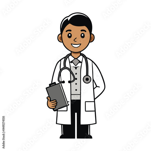 Latin American Male Doctor Silhouette Vector with Stethoscope and File