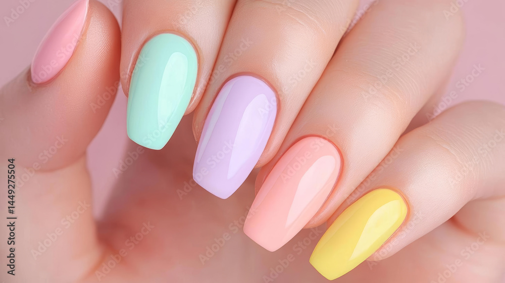 Pastel nail colors create vibrant and cheerful look, perfect for spring Pastel nail colors create vibrant and cheerful look, perfect for spring