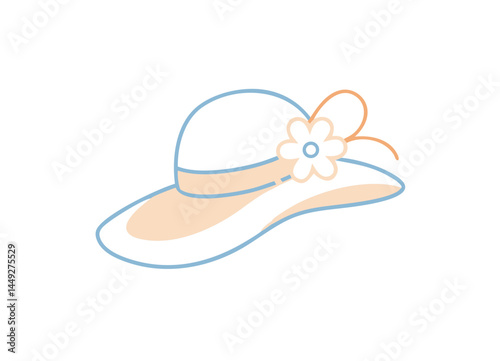 Wide-Brimmed Summer Hat Illustration with Flower Detail and Wavy Brim – Fashion Accessory for Sunny Weather and Outdoor Themes