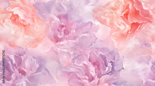 Watercolor peony flower seamless pattern background in soft pink and lavender colors. Abstract floral background.