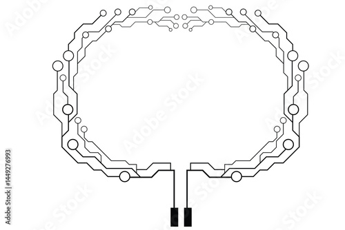Delicate Ornamental Circuit Frame with Circular Lace Inspired Outline and Twin Connector Lines for Technology and Decorative 