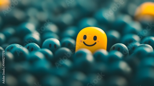 Smiling Face in Crowd, Optimistic Concept, Business Motivation Illustration