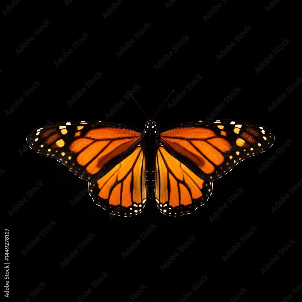 Fototapeta premium orange and black monarch butterfly isolated on a black background