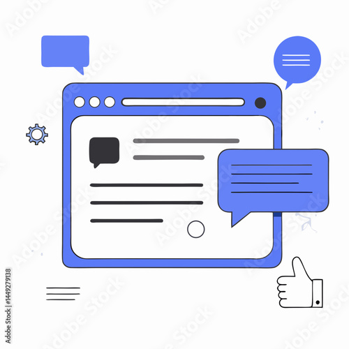 Comment Box Design in Flat Style with Blue Accents and Icons  