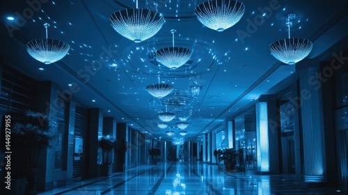 Elegant, illuminated hallway with decorative lighting