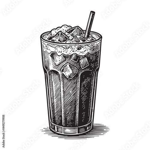 Thai iced tea woodcut engraving vector illustration