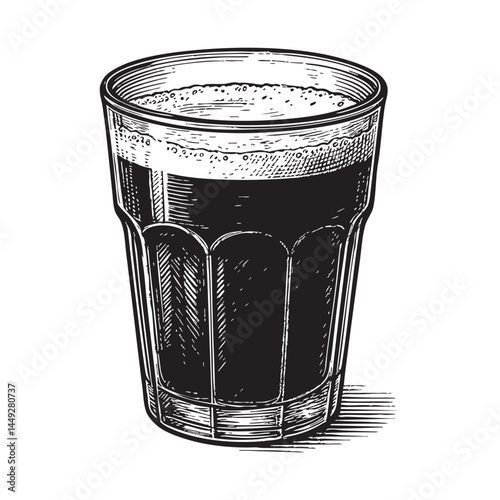 glass of americano woodcut engraving vector illustration