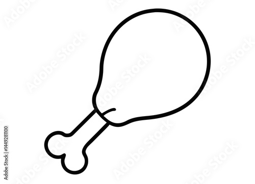 Simple Black Outline of a Chicken Drumstick – Iconic Food Symbol for Culinary and Dining Themes