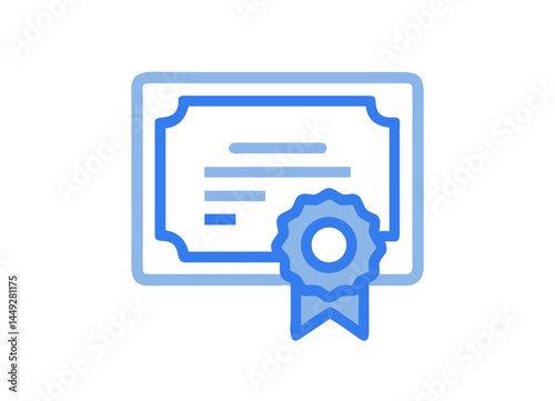 Free Download Blue Certificate Icon with Attached Ribbon Seal – Achievement and Recognition Symbol in Minimalist Style - GFXLoad