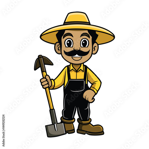 Latin American Male Farmer Silhouette Vector with Shovel and Hat