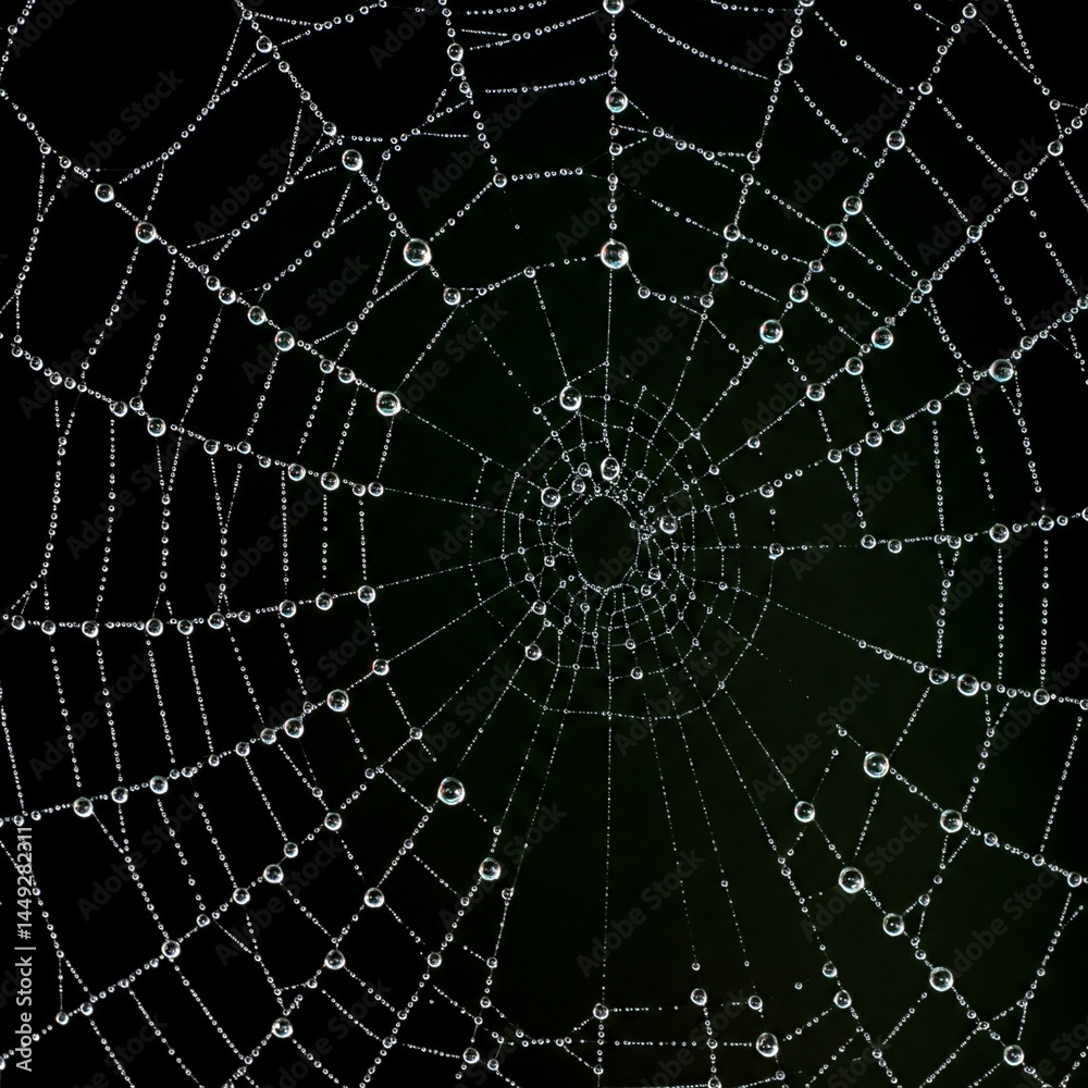 Fototapeta premium dew drops on a spider web in black and white