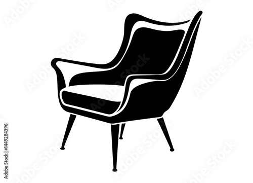 Silhouette of a Modern Curved Armchair with Sleek High Backrest and Angled Legs – Contemporary Furniture Design for Interior Themes