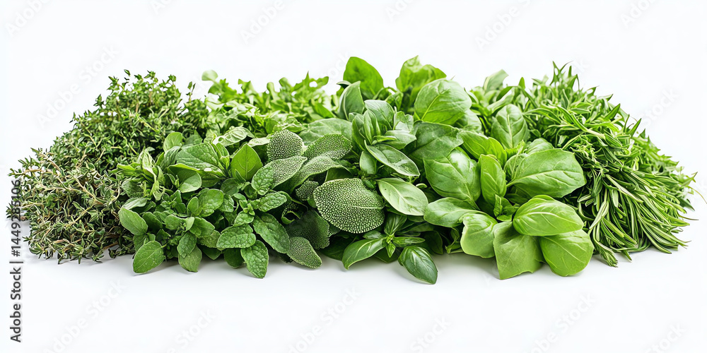 Naklejka premium Fresh Herbs Collection: Thyme, Oregano, Basil, Rosemary, Sage