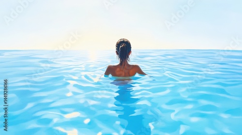 Woman swimming in calm ocean water on a sunny day