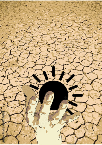 background of hands coming out of the ground holding the sun