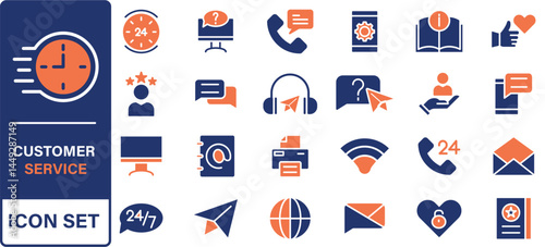 Customer service and support line icons collection. Big UI icon set in a flat design. Thin outline icons pack. Vector illustration