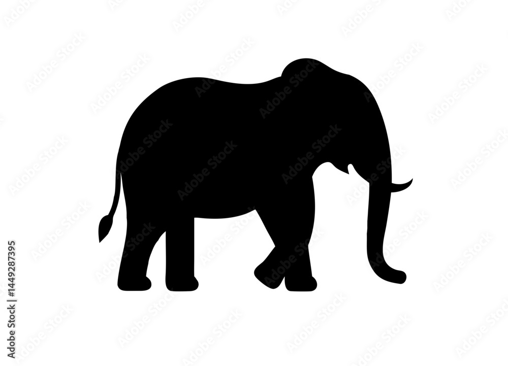 Silhouette of a Standing Elephant with Visible Tusks and Curved Trunk – Iconic Design Celebrating Wildlife and Cultural Symbolism Silhouette of a Standing Elephant with Visible Tusks and Curved Trunk – Iconic Design Celebrating Wildlife and Cultural Symbolism