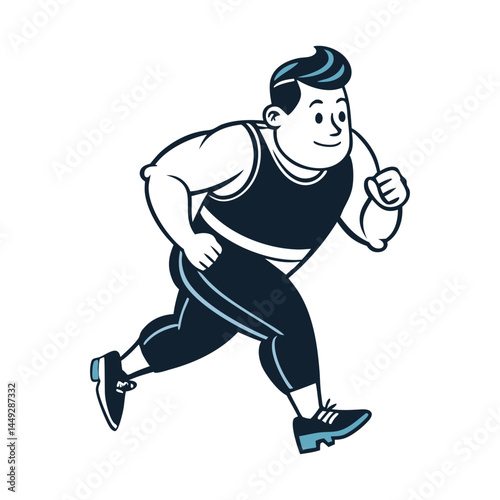 Plus Size Man Running Silhouette Vector in Side View on White
