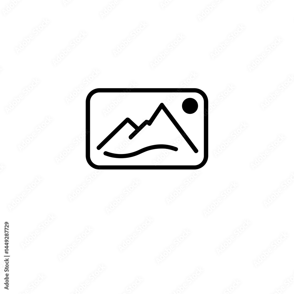 Simple black and white travel icon with mountains and sun, tourism concept Simple black and white travel icon with mountains and sun, tourism concept