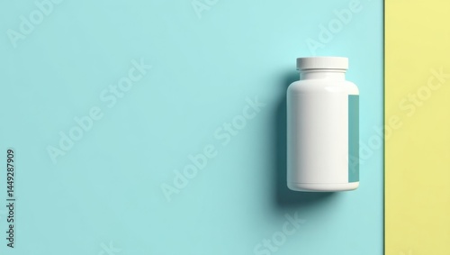 Magnesium Malate. Natures Perfect Balance. Isolated background, copyspace.. Serene bottle of magnesium malate on calm blue background symbolizes natures perfect balance and tranquility within.