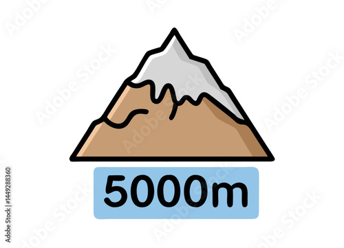 Illustration of Snow-Capped Mountain with '5000m' Altitude Label – Minimalist Geographical Design Representing Heights and Adventure Themes