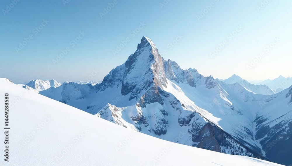 Fototapeta premium Snow-covered mountain peak, stark white landscape, majestic, winter