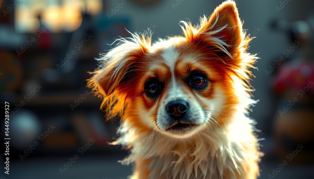 A beautiful dog with a blurry background and dramatic lighting creating an artistic effect A beautiful dog with a blurry background and dramatic lighting creating an artistic effect