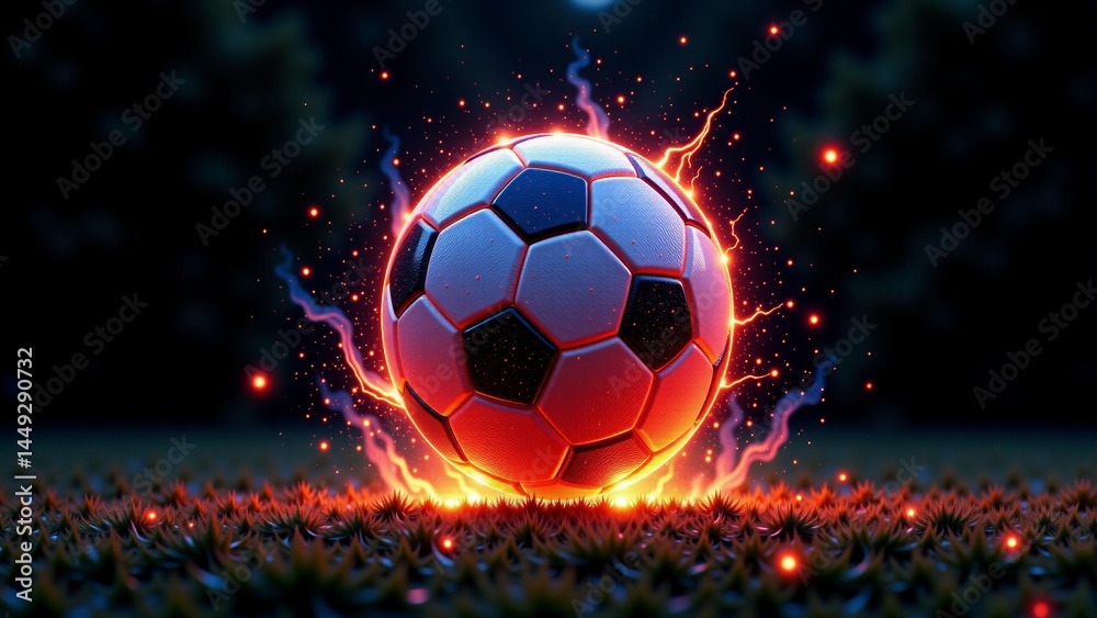 Fototapeta premium Flaming Soccer Ball With Electrical Spark