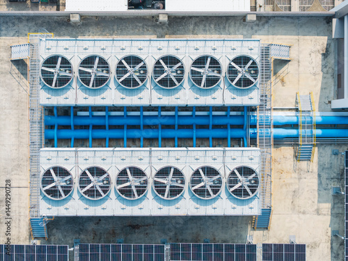 Industrial Cooling Tower System with Twelve Fan Units