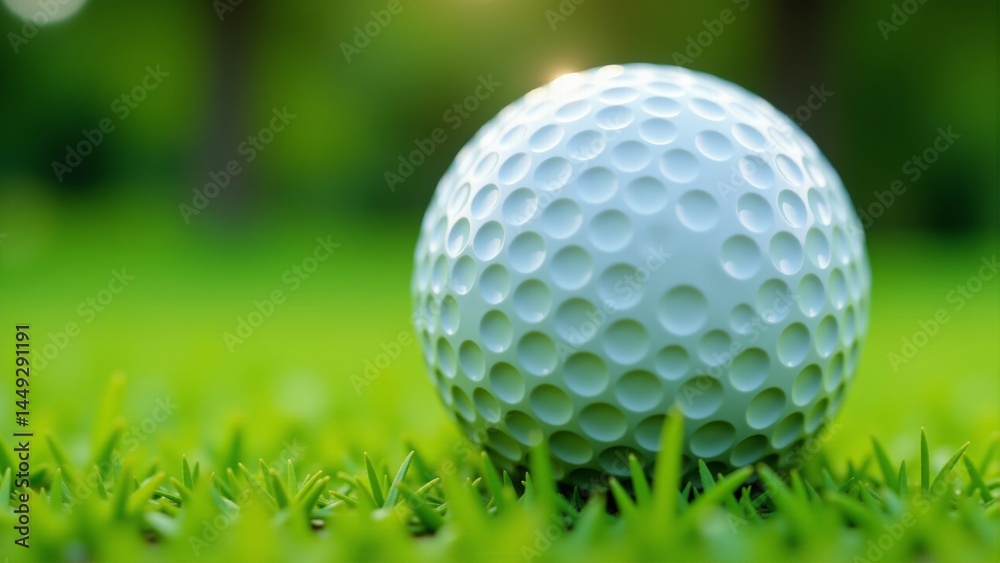 Close-Up Of A Golf Ball On Grass Close-Up Of A Golf Ball On Grass