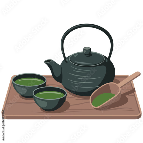 Asian bamboo tea set cartoon vector art isolated on white background